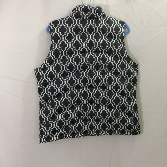 Lands End Women’s Large Quilted Down Vest 80% Down Geometric Print Zip Front - Picture 2 of 4